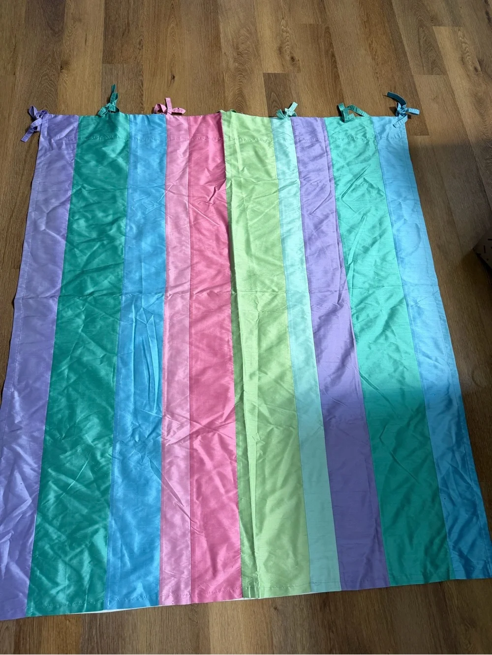 Pottery Barn PB Teen Striped Pastel Curtain Panels Multi Color 100% Silk 2 Sizes